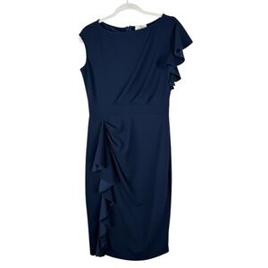 Aisize Vintage Redefined Blue Pinup Ruffle Sleeve Pencil Dress Women's Size L‎